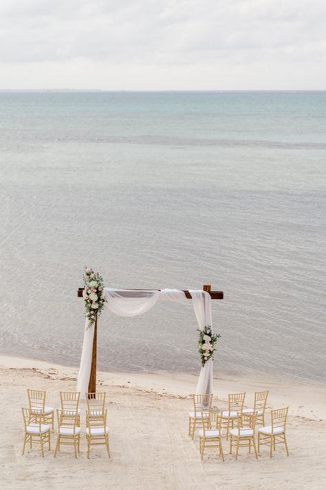 Standing Beach Wedding Ceremony, Beach Wedding Simple Decor, Beach Wedding Sitting Ideas, Intimate Beach Ceremony, Beach Wedding Setting, Simple Wedding On The Beach, Small Intimate Wedding Beach, Sunset Beach Wedding Ceremony, Wedding Arch On Beach