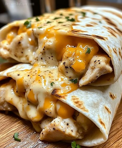 Cheesy Garlic Chicken Wraps - Quick and Tasty Chicken Recipe - Recipes By Clare Chicken Meals Aesthetic, Cheesy Chicken Garlic Wrap, Tonight Dinner Ideas, Cheese Garlic Chicken Wraps, Cheesy Chicken Alfredo Wraps, Dinners For Hot Weather, Burittos Recipes Chicken, Creamy Garlic Chicken Wraps, Easy Chicken Lunch Ideas