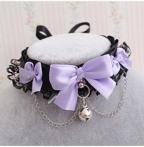 Goth Gloves, Bell Jewelry, Purple Choker, Kitten Play Collar, Character Clothes, Purple Bow Tie, Purple Accessories, Goth Accessories, Lavender Aesthetic