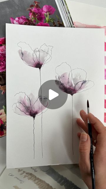 Water Paint Flowers Watercolour, Transparent Watercolor Paintings, Watercolour Water Lily, Water Lillies Watercolour, Transparent Painting, Transparent Watercolor Flowers, Transparent Watercolor Flowers Tutorial, Olga Koelsch, Watercolour Purple Flowers