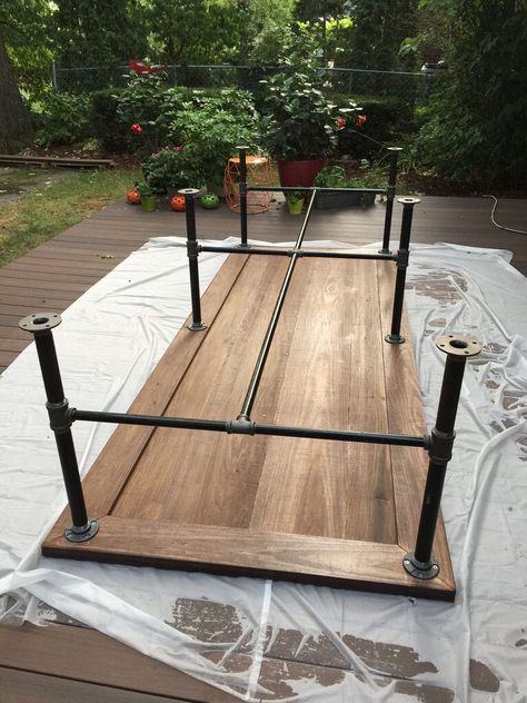 10' Poplar Outdoor Table: DIY (Base Assembled) Diy Patio Wood Table, Long Outdoor Table Diy, Outdoor Table Legs Ideas, Diy Outdoor Dinner Table, Outdoor Diy Table, Outside Table Diy, Outdoor Table Top Ideas, Diy Outdoor Table Dining, Pallet Outdoor Table