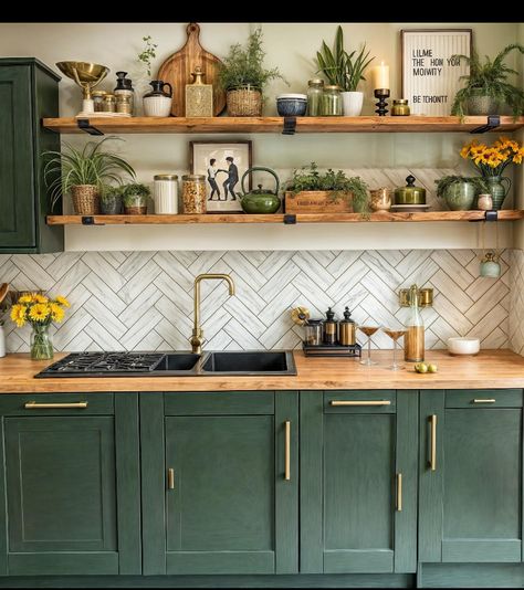 Boho Kitchen Ideas Bohemian Style, Kitchen Interior Inspiration, Boho Kitchen Ideas, Bohemian Kitchen, Blue Kitchen Cabinets, Casa Vintage, Boho Kitchen, Green Kitchen, Updated Kitchen