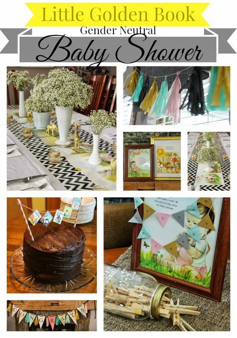 Thrift and Shout: Little Golden Book Gender Neutral Baby Shower: love all of the ways things were utilized in this party! Baby Shower Ideas For Boys Themes, Golden Book Baby Shower, Shower Snacks, Boys Books, Retro Baby Showers, Book Shower, Storybook Baby Shower, For My Best Friend, Book Theme