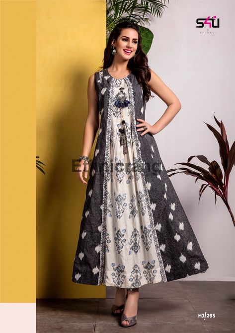 Kurtis Pakistani, Kurti With Jacket, Printed Kurtis, Indian Kurti Designs, Long Gown Design, Simple Kurta Designs, Jacket Collection, Simple Kurti Designs, Long Kurti