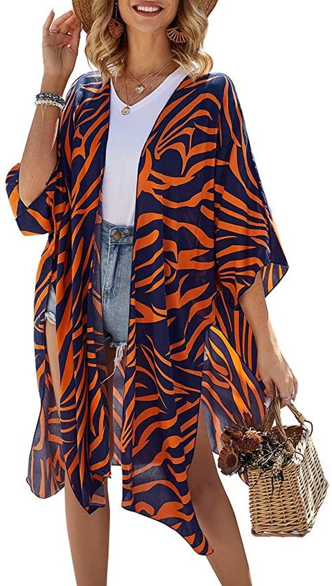 Long Floral Kimono, Ceremonial Clothing, Floral Kimono Cardigan, Flowy Cardigans, Kimono Outfit, Casual Beach Wear, Chiffon Kimono, Womens Kimono, Long Kimono