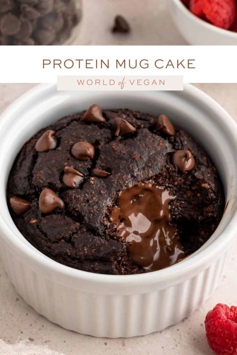 You'll never believe this is actually healthy. This 5-minute chocolate mug cake is cooked in the microwave and packed with a whopping 10 grams of plant-protein (without adding protein powder). Plus, it's healthy enough to eat for breakfast or a hearty snack, and decadent enough to enjoy for an elegant after-dinner dessert. https://www.worldofvegan.com/protein-mug-cake/ Mug Cake Chocolate, Chocolate Baked Oats, Wfpb Vegan, Protein Mug Cake, Protein Mug Cakes, Vegan Whipped Cream, Protein Cake, 2024 Recipes, Vegan Christmas Recipes