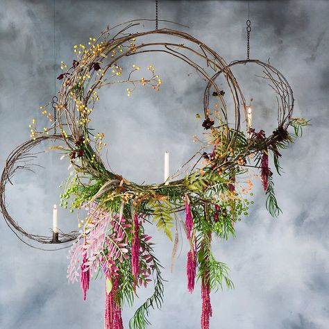 Hanging circle taper holders by Terrain; from $38. shopterrain.com Anthropologie Holiday, Christmas Window Display, New Years Eve Decorations, Deco Floral, Christmas Window, Shop Window Displays, The Ceiling, Arte Floral, Window Display