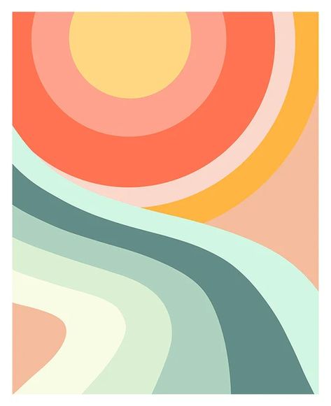 Retro Color Palette 1970s, Basement Mural, Pantone Challenge, 70s Prints, 70's Aesthetic, Professional Framing, Sun Abstract, 1970s Art, 70s Art