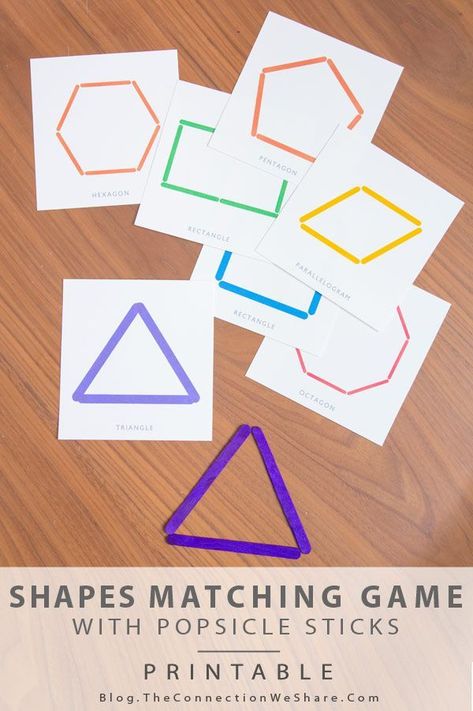 Educational activities for kids can be fun when you have a shapes matching game like this one created by Amy. Free printables are included for you, too! Shapes Matching, Shape Matching Game, Teaching Shapes, Shape Games, Shapes Preschool, 2d Shapes, Shapes Activities, Educational Activities For Kids, Shape Matching