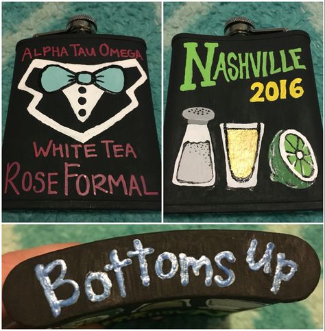 Alpha Tau Omega White Tea Rose Formal Painted Flask Nashville  Tequila Frat Formal Flask Ideas, Frat Flask Painted, Painted Flask Fraternity, Fraternity Flask Painted, Nashville Fraternity Coolers, Formal Cooler Ideas Fraternity, Painted Flask, Fraternity Flask, Formal Flask