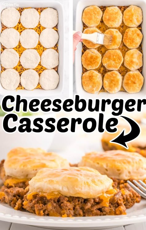 This Cheeseburger Casserole is meaty, cheesy, and super filling. Make this easy to make a recipe for dinner for the family. #recipes #dinner Quick Dinner Ideas Hamburger Meat, Dinner Ideas With Burger Ground Beef, Easy Dinner Recipes With Biscuits, Ground Beef Recipes For Picky Eaters, Easy Ground Hamburger Recipes, Burger Meat Recipes Ground, Ground Burger Recipes Dinners, Easy Meals With Hamburger Meat, Hamburger Meat Recipes Easy Quick Dinner Ideas