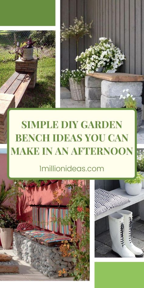 Simple Garden Seating Ideas, How To Build A Garden Bench, Garden Bench Ideas Diy, Diy Plant Bench Outdoor, Garden With Bench Ideas, Small Garden Bench Ideas, Backyard Benches Ideas, Diy Garden Seat, Simple Garden Bench Diy