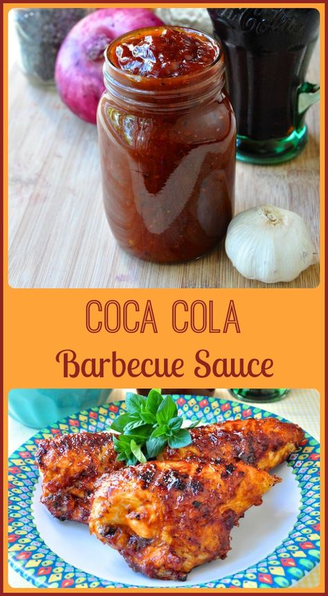 Coca Cola Barbecue Sauce - this sweet spicy Coca Cola barbecue sauce has a unique background flavor from reducing the cola during the sauce's slow simmer; especially delicious on ribs. Barbecue Marinade, Coca Cola Recipes, Sticky Ribs, Cola Recipe, Cola Chicken, Cocoa Cola, Unique Background, Rock Recipes, Barbecue Sauce Recipes