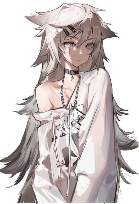 Scar Across Eye, Lappland Arknights, Parted Lips, Necklace Drawing, Eyewear Chain, Sally Face Game, Hair Necklace, Anime Demon Boy, Hair White