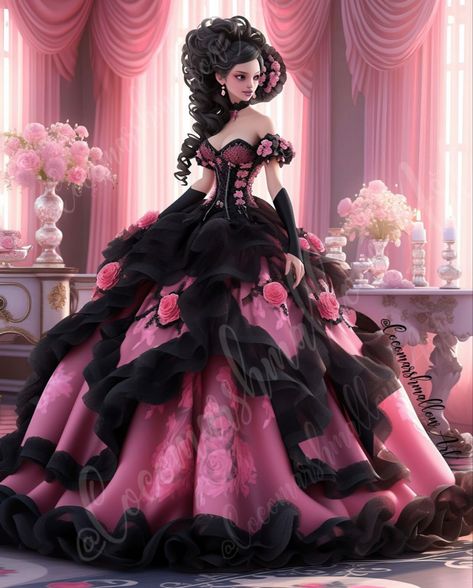 Black And Pink Ball Gown, Dark Red Ball Gown, Fantasy Ballgown, Dr Wedding, Xv Ideas, Wishlist Christmas, Red Ball Gown, Fashion Show Dresses, Pink Ball Gown