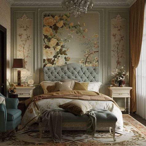 Vintage Indian Bedroom, American Classic Bedroom, Victorian Style Bedroom, Modern Victorian Bedroom, Victorian Style Interior, Cali House, Peacock Bedroom, Nyc Bedroom, European Bedroom