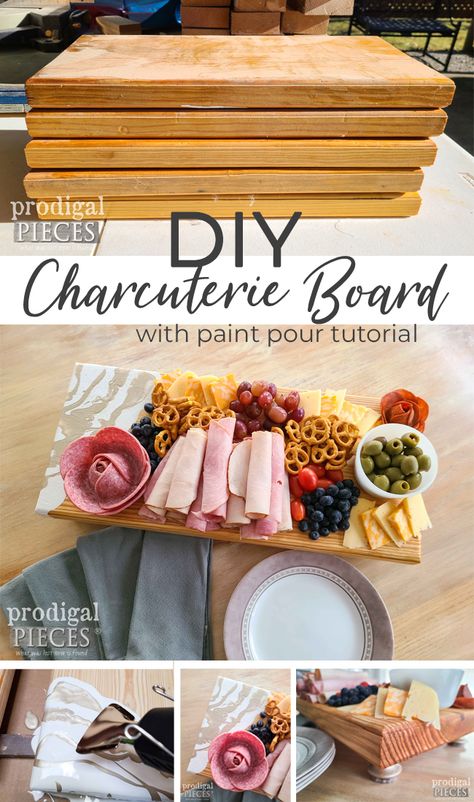 Charcuterie Board With Wine Bottle, Diy Food Safe Charcuterie Board, Charcuterie Tray Diy, Diy Chacutery Board Ideas, Diy Wood Cheese Board, Diy Serving Board, Charcuterie Board Gifts Diy, Charcuterie Board Diy Serving Trays, Diy Chacutery Boards