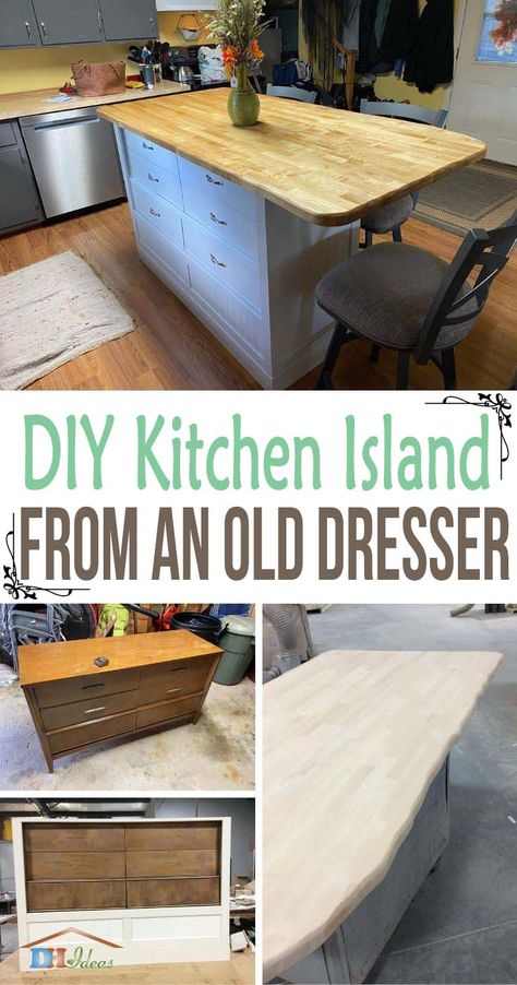 How To DIY Kitchen Island From Old Dresser Dresser For Kitchen Storage, Kitchen Island From A Dresser, Kitchen Island Made From Old Dresser, Kitchen From Old Furniture, Kitchen Island 3 Seats, Buffet To Kitchen Island, Kitchen Island From Old Dresser, Turn Dresser Into Kitchen Island, Convert Dresser To Kitchen Island