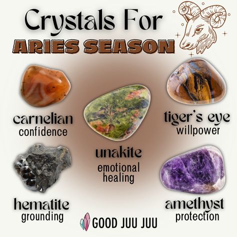 Crystals for Aries Season Carnelian Hematite Unakite Tigers Eye Amethyst Crystal Healing Metaphysical Store Witchy Crystals For Aries, Ritual Oils, Aries Season, Metaphysical Store, Leadership Abilities, Business Podcasts, Finding Inner Peace, 12 Zodiac Signs, 12 Zodiac