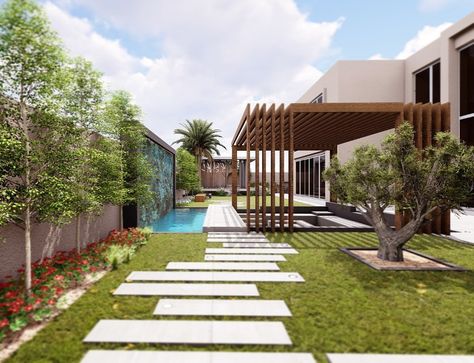 L A N D S C A P E 🔹P O O L on Instagram: “Our Landscape Proposal Sitting area Majilis Pergola |Backyard Design |Garden 3D Visualization |2D & 3D Layout Learn more! ✉️ DM for…” Pergola Backyard, Garden Sitting Areas, Lawn Design, House Interior Design Styles, Garden Posts, Estate Garden, Backyard Inspo, Design Garden, 3d Visualization