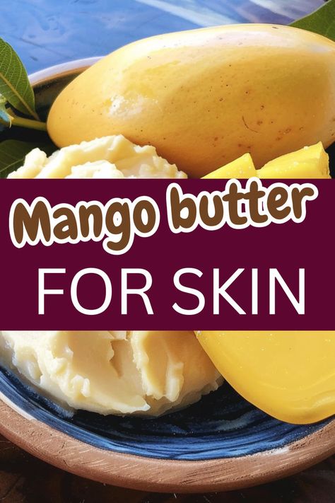 Mangoes and mango butter. Text reads: Mango butter for skin Mango Butter Face Cream Diy, How To Make Mango Butter, Diy Mango Butter, Mango Butter Recipe, Mango Butter Benefits, Face Cream Diy, Diy Shaving Cream, Skin Recipes, Skincare Solutions