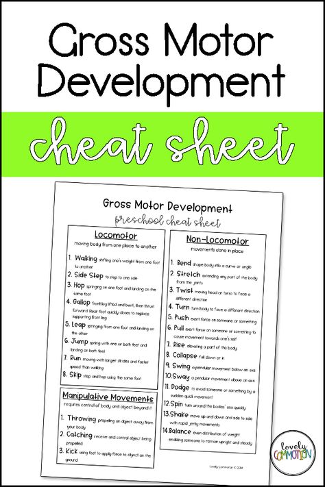 Children love to move. Gross motor development in preschool shouldn't just be limited to recess. How can preschool teachers encourage the growth of gross motor skills? Free cheat sheet! Gross Motor Skills For Preschoolers Movement Activities, Montessori Gross Motor Activities, Gross Motor Skills For Preschoolers, Gross Motor Skills Activities, Gross Motor Activities For Preschoolers, Preschool Assessment Forms, Preschool Movement, Eyfs Planning, Sensory Integration Activities