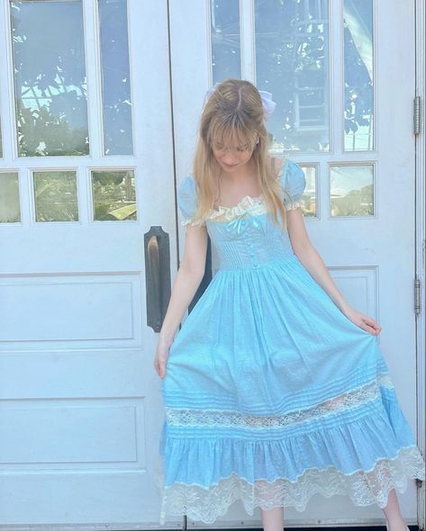 light blue princess dress // lacemade // princess core // hyperfeminine aesthetic // wendy darling // cinderella // alice in wonderland // garden fairy // fashion inspo // #fashion Light Blue Princess Dress, Hyperfeminine Aesthetic, Wendy Costume, Alice In Wonderland Garden, Wonderland Garden, Blue Princess Dress, Wendy Darling, Maisie Peters, Princess Core