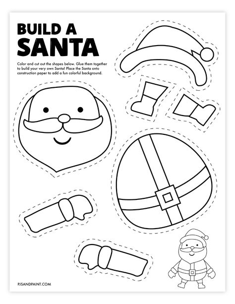 Build A Santa Template, Build Santa Printable, Build Your Own Snowman Printable, Holiday Craft Kindergarten, Arts And Crafts For 1st Grade, Santa Worksheets Preschool, Build A Grinch Printable, Christmas Diy Printable, Halloween Spider Template Free Printable