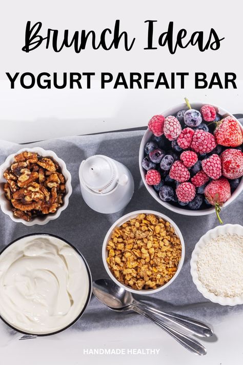 brunch set up ideas Parfait Buffet Yogurt Bar, Yogurt Parfait Bar Buffet, Yogurt Bar Ideas, Brunch Set Up Ideas, Best Brunch Ideas, Yogurt Parfait Bar, Hosting At Home, Parfait Bar, Classroom Snacks