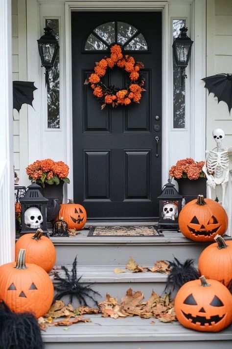 "Bring the frightful fun to your doorstep with Spooky Front Porch Decor! 🎃👻 Perfect for creating a welcoming yet terrifying atmosphere for Halloween. 🌟✨ #SpookyPorchDecor #HalloweenStyle #CreepyPorch" Spooky Front Porch Decor, Diy Front Porch Decor, Diy Halloween Decorations Dollar Tree, Halloween Decorations Dollar Tree, Spooky Front Porch, Doorstep Decor, Halloween Front Porch Decor, Pumpkin Topiary, Diy Halloween Wreath