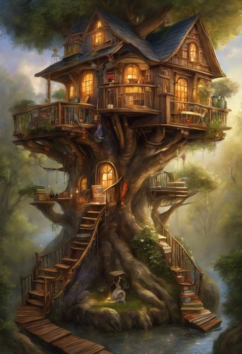 fantasy treehouse library Check more: https://paintlyx.com/fantasy-treehouse-library/ Fantasy Treehouse, Vintage Bedroom Styles, Forest Drawing, Tin Wall Art, Traditional Paint, Round Metal Wall Art, Engraving Art, Forest Creatures, Bedroom Gift