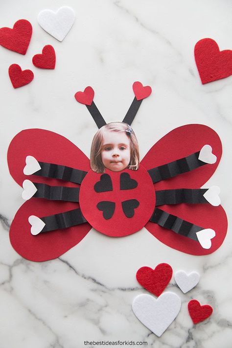 Ladybug Valentine Craft Valentines Crafts For Kids With Pictures, Valentines Bug Craft, Love Bug Preschool Craft, Valentines With Picture, V Day Crafts For Kids, Valentine’s Day Craft With Picture, Toddler Love Bug Craft, Valintens Crafts For Kids, Valentines Craft With Picture