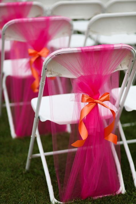 Decorating Chairs For Party, Folding Chair Decorations Party, Decorate Chairs For Party, Folding Chair Wedding Decor, Decorate Folding Chairs, How To Decorate Chairs For Party, Event Chair Decor, Tulle Wedding Chair Decorations, Tulle Chair Decorations