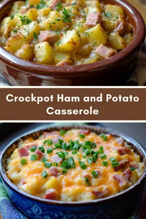 Crockpot Ham and Potato Casserole Slow Cooker Ham Steak Recipes, Crockpot Ham And Potato Casserole, Crockpot Ham And Potato Soup, Ham And Potato Recipes, Crockpot Ham And Potatoes, Ham And Potatoes, Ham Recipes Crockpot, Ham And Potato Casserole, Savory Ham