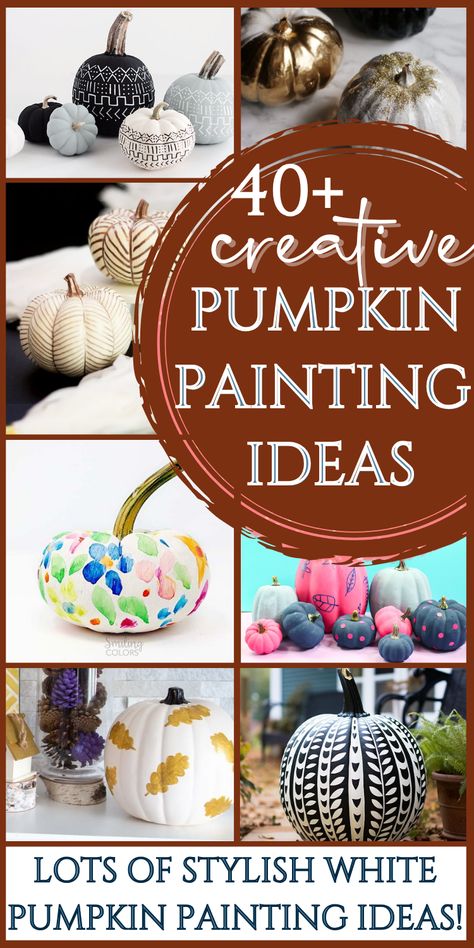 IF you're looking for painted pumpkins to decorate that aren't traditional Halloween, look here! These painted pumpkin designs are fun crafts that level up your fall decor without being Halloween specific! These no carve pumpkins created just with paint don't have your typical Halloween themes - non scary pumpkins - just fun and pretty ideas for adults and kids! Easy fall DIY decor using faux or real pumpkins! Awesome white pumpkin painting ideas too, for stylish high end fall decor! Paint Ceramic Pumpkins Ideas, Diy Ceramic Pumpkin Painting, Confetti Painted Pumpkins, White Pumpkin Crafts, Decorate Pumpkins With Markers, Adult Pumpkin Painting Party, Chic Pumpkin Painting, Fall Themed Painted Pumpkins, Ceramic Pumpkins Painting Ideas