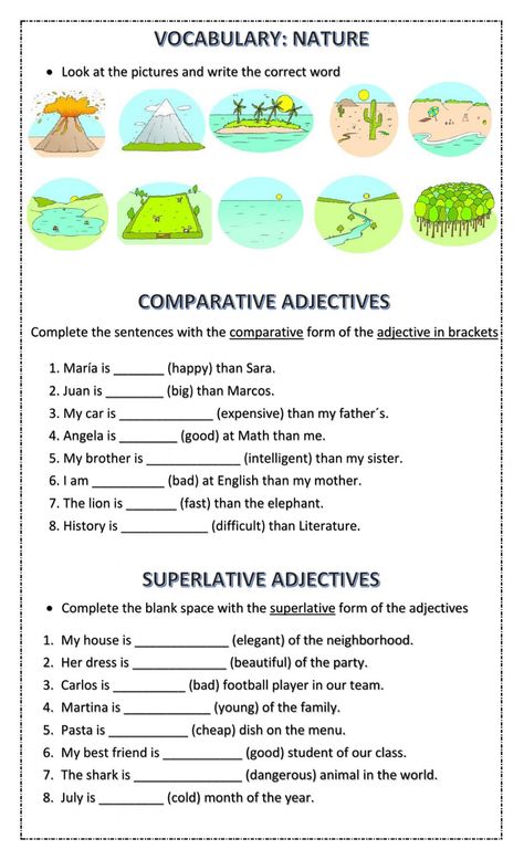 Live worksheets > English > English as a Second Language (ESL) > Tests and exams > 5th Grade Test Unit 6 - Nature, Comparative and Superlative Worksheet Of Adjectives, Comparative Adjectives Worksheets, Superlative Adjectives Worksheets, Comparatives Worksheet, Comparative And Superlative Worksheets, English Excercise, Superlatives Worksheet, Comparative Adjective, Comparative Adjectives Worksheet