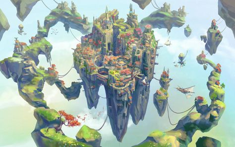 ArtStation - Fantasy Islands, Neil Richards Fantasy Islands, Dnd Shenanigans, Mc Ideas, Sky Island, Floating Islands, Sky City, Floating Island, Cloud City, Floating City