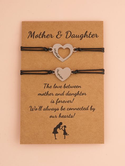 Black Fashionable Collar  Stainless Steel   Embellished   Fashion Jewelry Mom Daughter Jewelry, Mother Daughter Bracelet Set, Mother Daughter Bracelets, Mother Daughter Gifts, Mom And Daughter, Mother And Daughter, Wish Bracelets, Mom Daughter, Heart Decorations