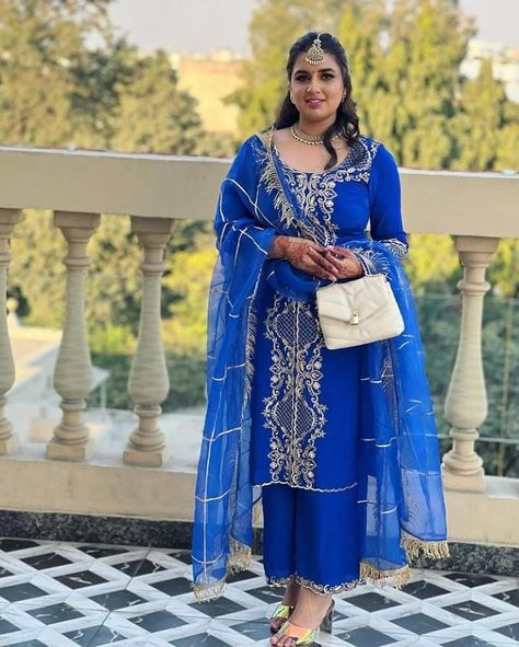 Royal Blue Punjabi Suit Party Wear, Punjabi Suits Designer Boutique Party Wear, Blue Punjabi Suit, Heavy Suits, Handwork Design, Ladies Suit Design, Plazo Suits, Designer Suits For Wedding, Punjabi Dress Design