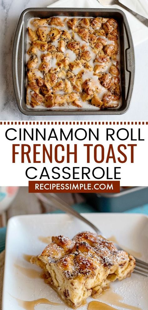 French Toast With Cinnamon Rolls, Cinnamon Bun French Toast Casserole, Small French Toast Casserole, Frenchtoastcasserole Easy, Grands Cinnamon Roll Recipes, Cinnamon Rolls French Toast, Simple Brunch Ideas, Night Before Breakfast, Cinnamon Roll French Toast Casserole