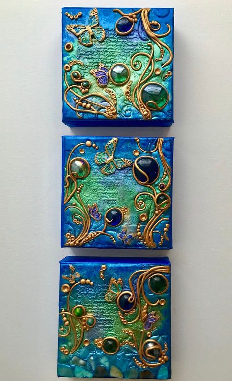 Secret garden -  Part of my collection of "Tiles from the Secret Garden" - Polymer clay tiles on canvas. Each piece is unique.  Similar pieces can be recreated. Thank you for your interest!! * Price is for one tile. Can be purchased as a set.