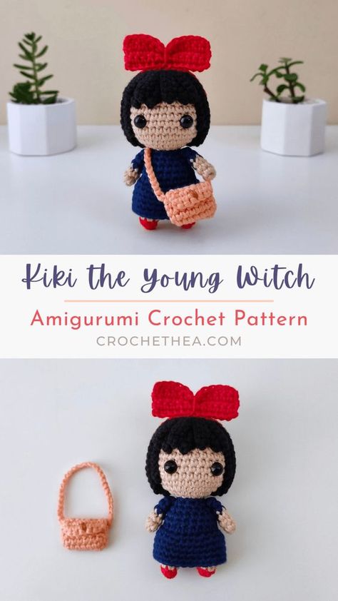 Kiki Crochet Pattern – Crochethea Kiki's Delivery Service Crochet Free Pattern, Kiki Delivery Service Crochet, Studio Ghibli Amigurumi Pattern Free, Crochet Kiki's Delivery Service, Jiji Crochet Pattern, Anime Crochet Patterns Free, Kiki's Delivery Service Cat, Printable Crochet Patterns, Amigurumi Anime