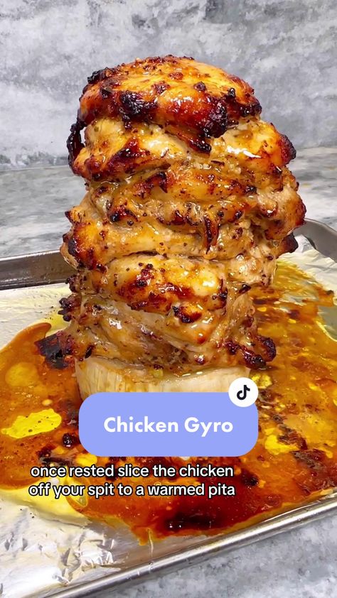 (1)Greek Chicken Gyros on a Homemade Spit 🔥 Recipe ⬇️ Chicken Gyro: 2lb... | Chicken Gyro Recipe | TikTok Chef Genevieve Lamonaca, Giros Greek Recipe, Gyro Recipe Beef, Gyro Recipes, Chef Genevieve, Gyro Meat Recipe, Feta Spread, Chicken Gyro Recipe, Chicken Gyro