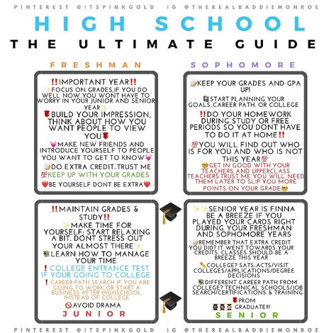 The best Back to School guide for high school freshmen,sophomore, junior and senior @itspinkgold for more tips like this! @therealbaddiemonroe on IG Back To School Sophomore Year, Freshmen Tips High School, Sophomore Year High School Tips, High School Sophomore Tips, Freshmen High School, Sophomore Year High School, Highschool Tips, Highschool Sophomore, High School Tips