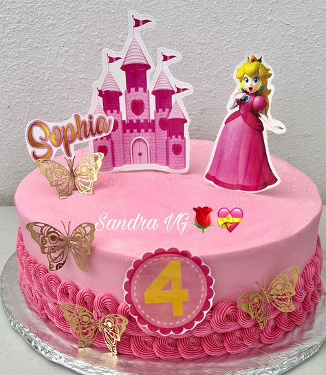 Pastel Princesa Peach, Peach Birthday Cake, Princess Peach Cake, Princess Peach Birthday, Princess Peach Party, Peach Birthday, Super Mario Birthday Party, Peach Party, Mario Birthday Party