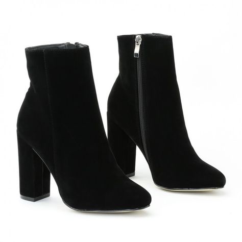 Presley Ankle Boots in Black Faux Suede ($45) ❤ liked on Polyvore featuring shoes, boots, ankle booties, botas, ankle boots, heels, chunky heel boots, black heeled boots, block heel bootie and chunky heel booties Mens High Heel Boots, Botas Dark, Suede Boots Outfit, Heels Boots Outfit, High Heel Boots Outfit, Chunky Black Boots, Boots Outfit Ankle, Stile Hijab, Short Black Boots