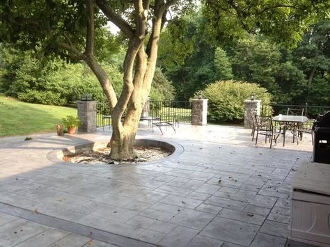 25 Inspiring Stamped Concrete Patio Ideas and Designs | Hunker Patio Materials, Stamped Concrete Patio Ideas, Pool Decking Concrete, Stamped Concrete Patio Designs, Concrete Patio Ideas, Landscaping Water Feature, Hardscape Ideas, Paver Edging, New Patio Ideas