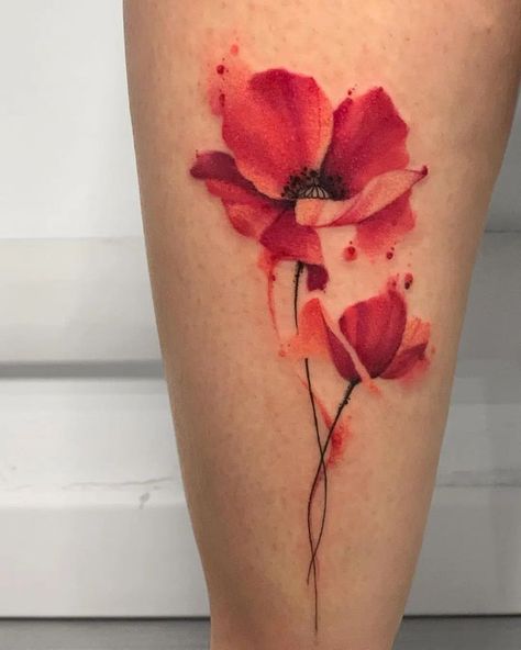 Poppy Flower Tattoos For Women, Red Gladiolus Tattoo, Women’s Floral Tattoo, Poppy Flower Back Tattoo, Birth Flower August Tattoo, Watercolour Poppy Tattoo, Birth Flower Tattoos August, Watercolor Birth Flower Tattoo, Poppy Back Tattoo