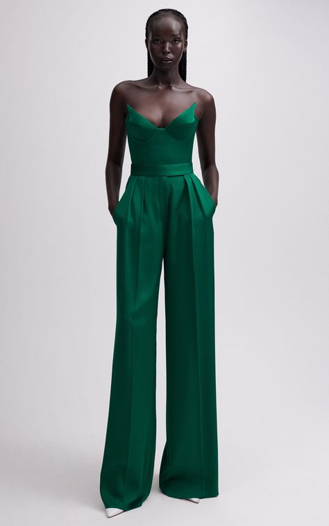 Women's Alex Perry Spring Summer 2024 Collection | Moda Operandi Green Jumpsuit Outfit, Black Tie Optional Wedding, Western Style Outfits, Strapless Bustier, Alex Perry, Pantsuits For Women, Suit Fashion, Evening Dresses Long, Moda Operandi