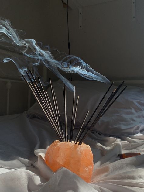 Incense Sticks Aesthetic, Incense Holder Aesthetic, Incense Aesthetic, Salt Holder, Pretty Trinkets, Action Board, Salt Lamp, Pink Salt, Morning Ritual